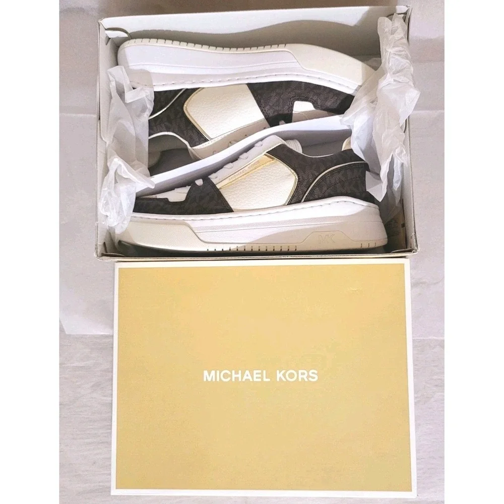 Michael Kors Lexi Women's 9.5 M Brown Sneaker Mixed-Media MK Monogram New In Box - Picture 10 of 10